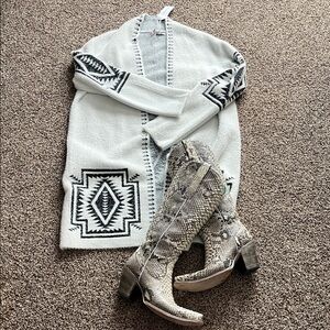 White and Black Patterned Cardigan